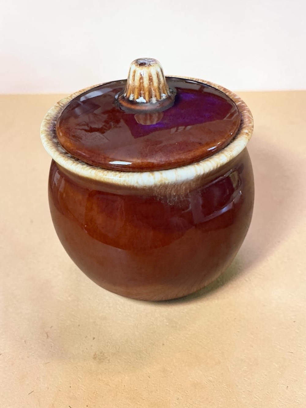 Vintage Hull Oven Proof Brown Drip Glaze Lidded Crock USA